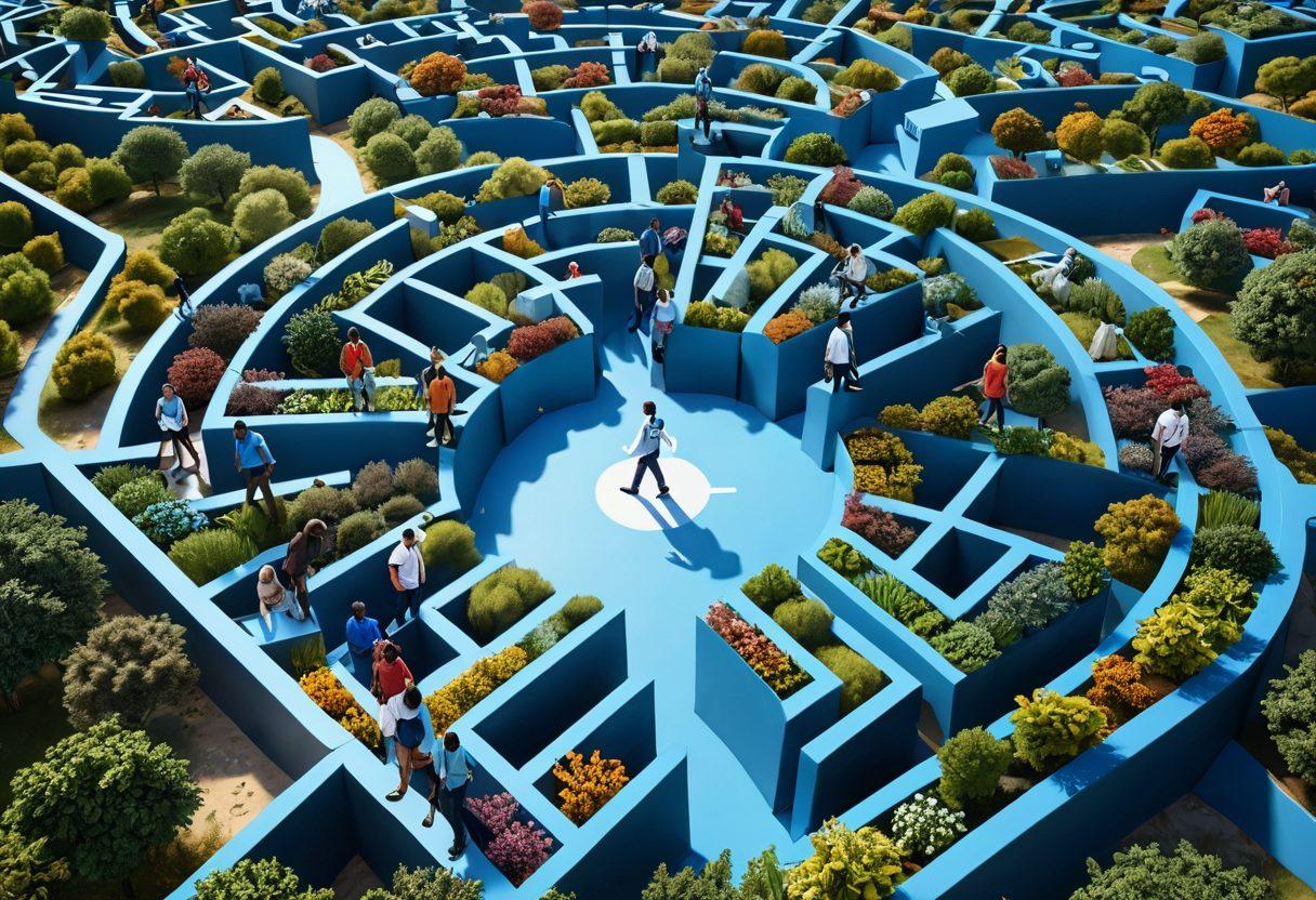 A detailed illustration of a diverse group of people exploring a vibrant landscape filled with various insurance symbols like medical crosses, shields, and policy documents. They are navigating through a maze of colorful paths labeled with terms like 'deductible,' 'premium,' and 'coverage.' A clear blue sky above with the sun shining bright to symbolize hope and clarity. The scene is dynamic and engaging, inviting viewers to embark on their own insurance journey. super-realistic. vibrant colors. 3D.